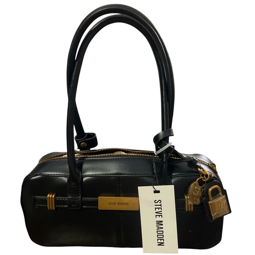 Steve Madden Black Leather Shoulder Bag with Gold Hardware